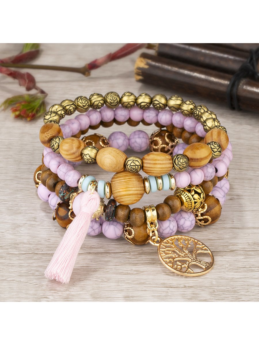 Boho Multi-layered Wooden Beaded Bracelet
