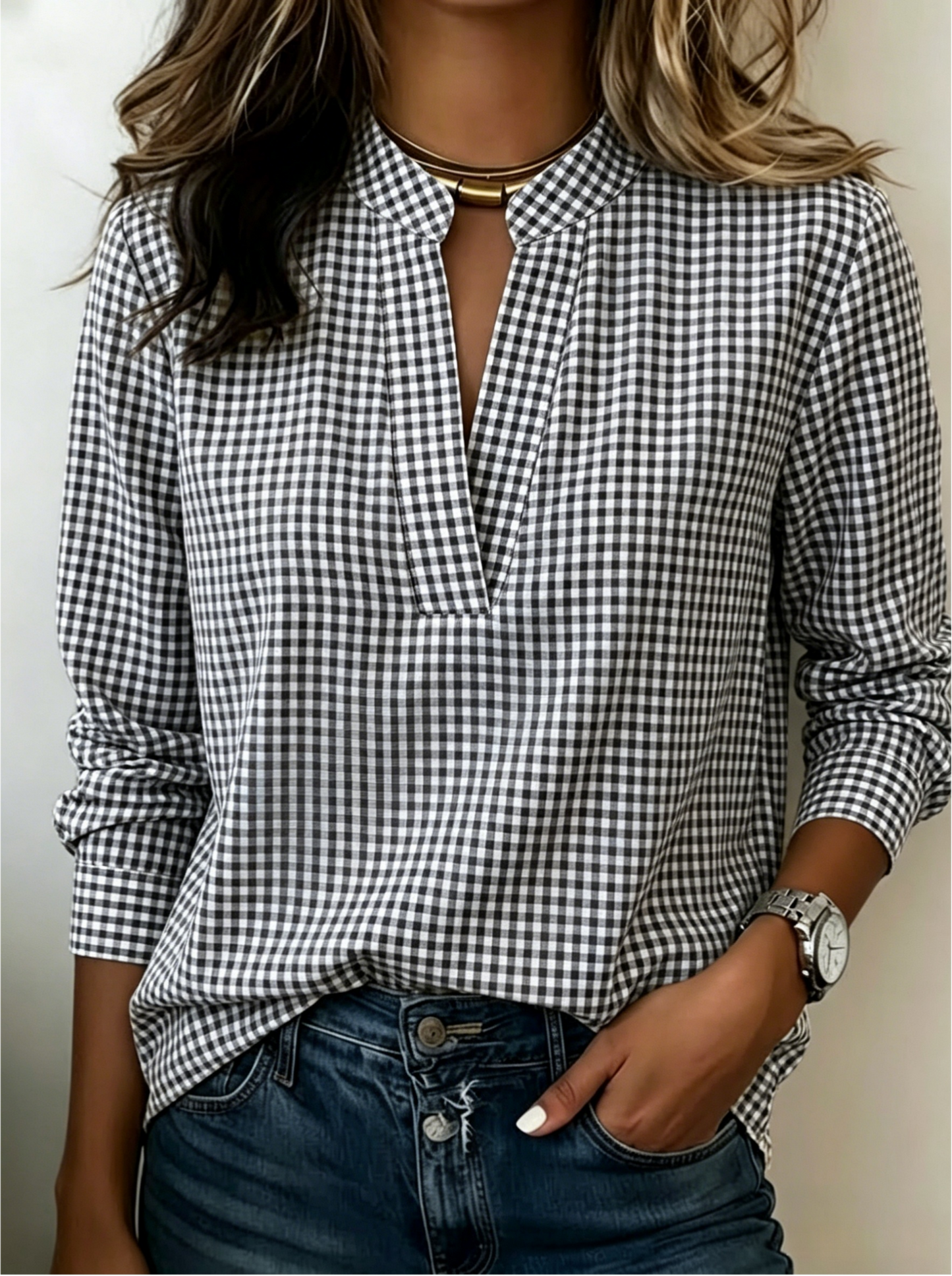 Today 49% Off🔥Women’s Classic Gingham Split V-Neck Blouse