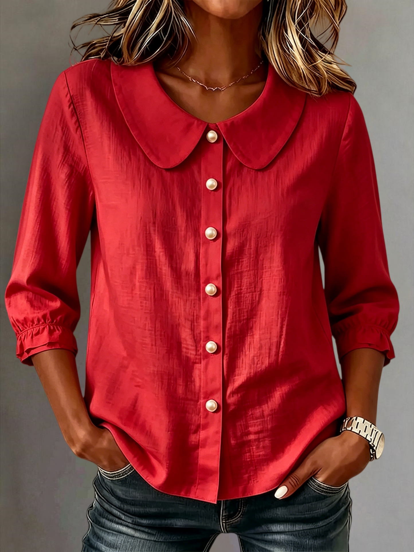 New Arrival 🔥 Women's Casual Cotton-Linen Peter-Pan-Collar Button-Up Shirt