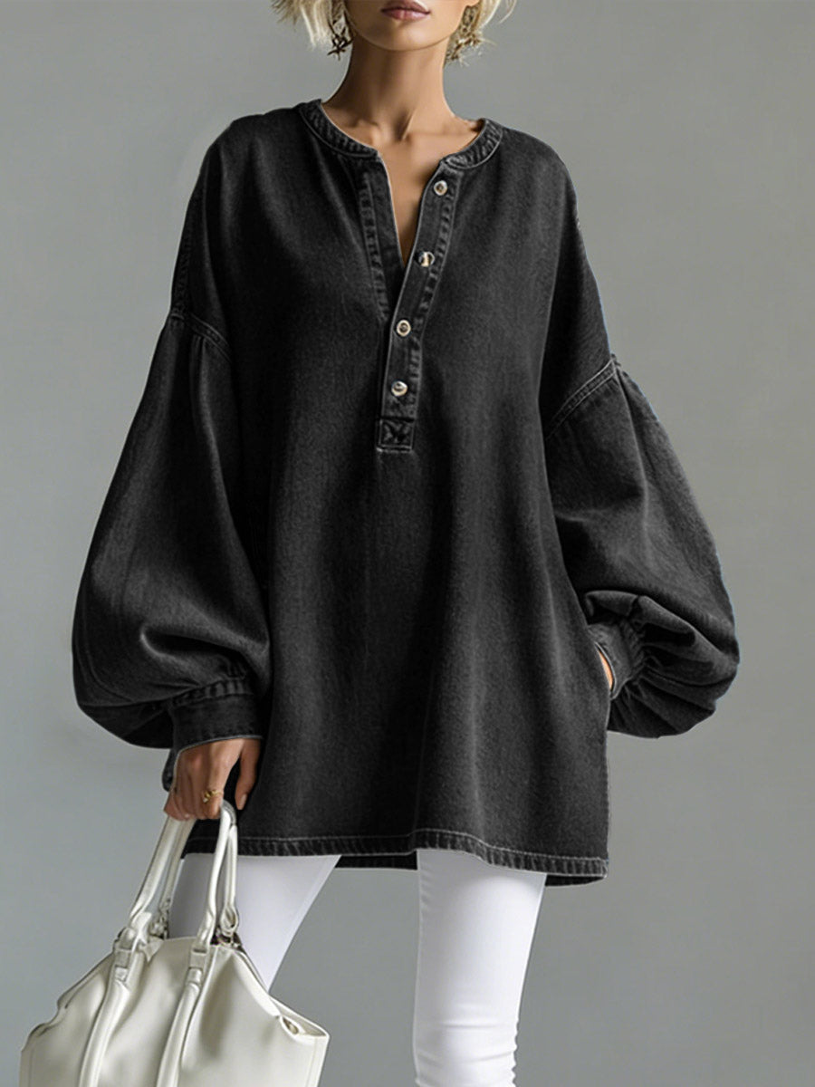 ๐๐Women's V-neck Long-sleeved Casual Loose Denim Top