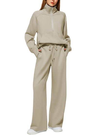 ⏰BUY 2 FREE SHIPPING 💥 Women's Solid Color Cotton Half Zip Two-Piece Set