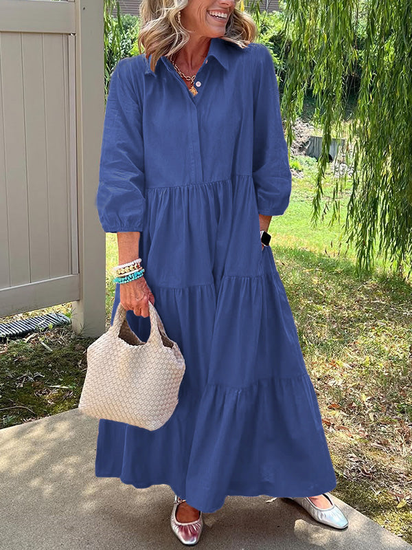 🎄Christmas Sale🔥 Loose Cotton Linen Lapel Dress- Tax Free