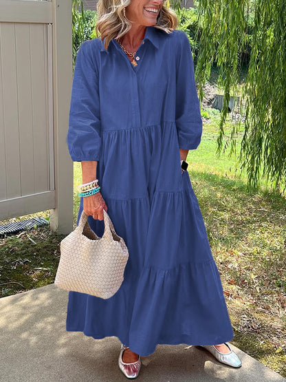 🎄Christmas Sale🔥 Loose Cotton Linen Lapel Dress- Tax Free
