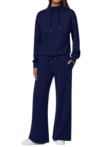 NEW 🔥 Women's Cotton Two-Piece Oversized Drawstring Sweatshirt Wide Leg Sweatpants Casual Set