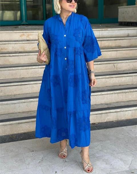 Solid color imported embossed scallop cotton dress