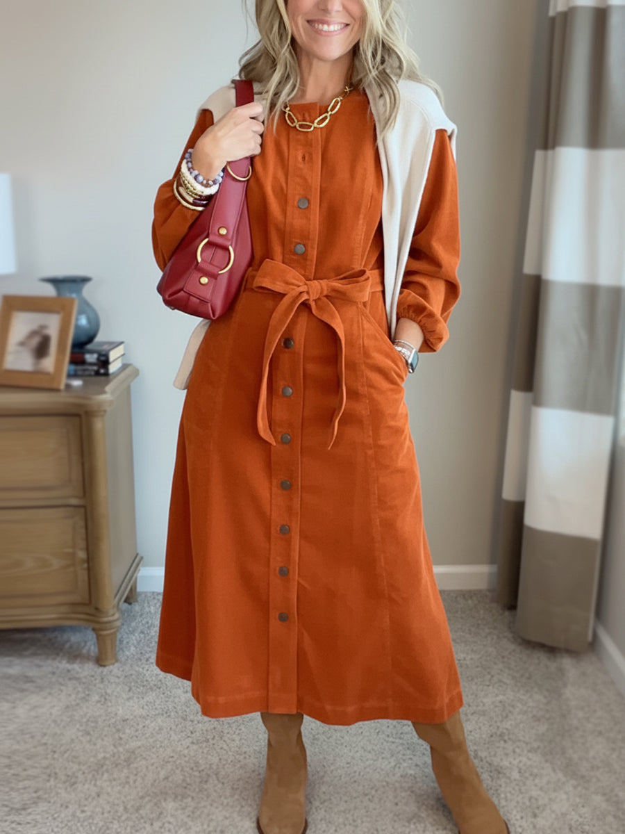 New Arrival🔥 Corduroy Shirt Dress with Tie Belt