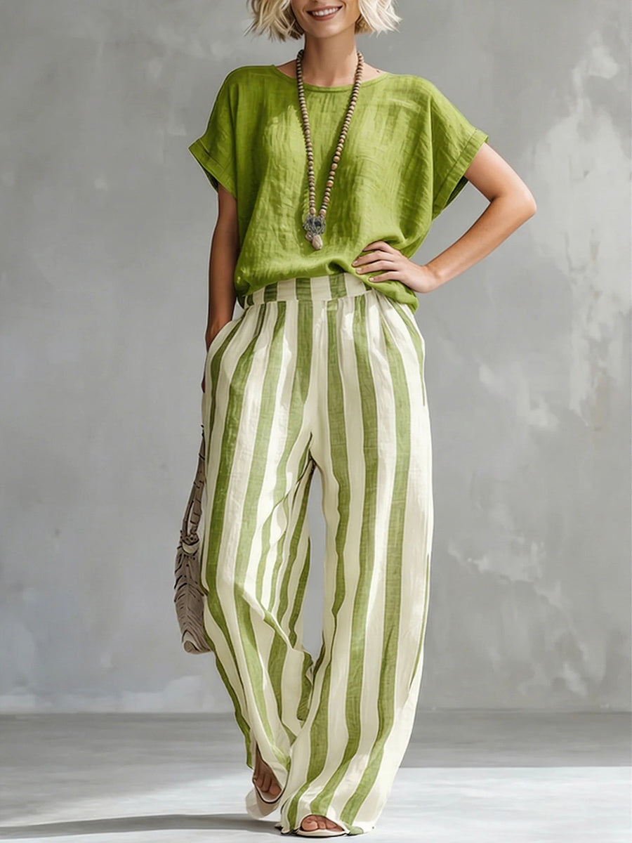 New Arrivals🔥 Cozy Loose-fit Striped Cotton Linen Two-piece Set
