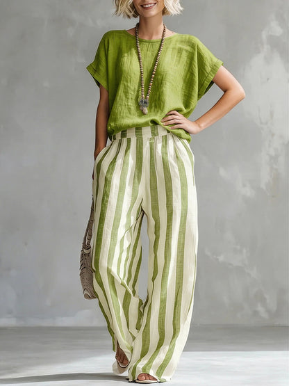 New Arrivals🔥 Cozy Loose-fit Striped Cotton Linen Two-piece Set