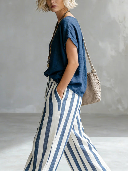 New Arrivals🔥 Cozy Loose-fit Striped Cotton Linen Two-piece Set