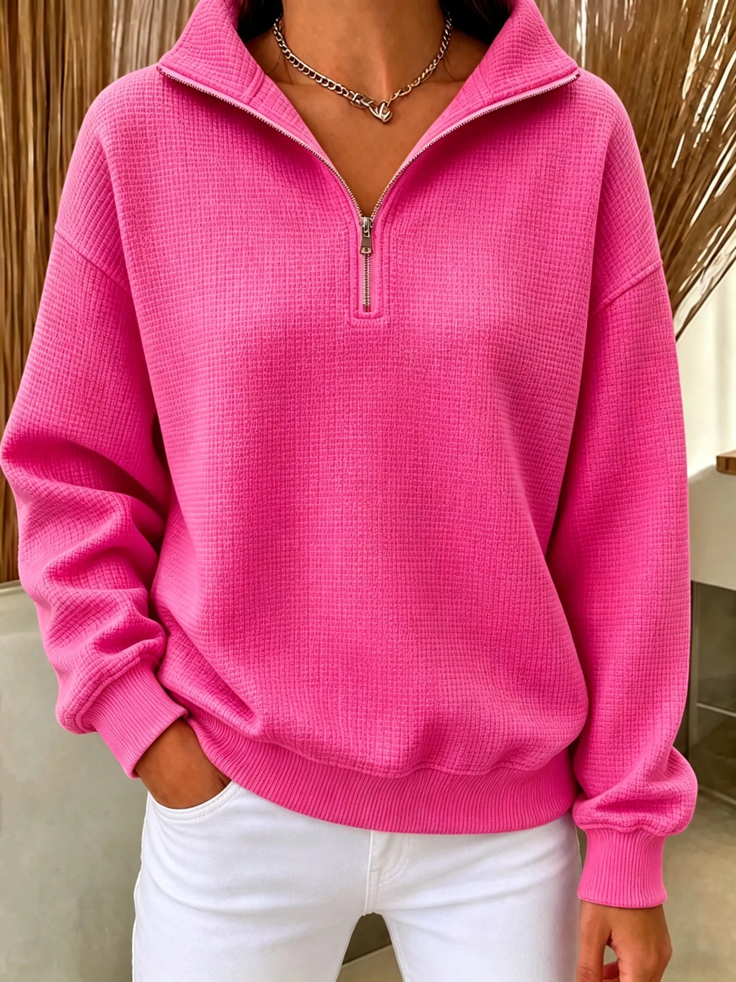 CLEARANCE SALE🔥Women's Waffle Knit Quarter-Zip Sweatshirt