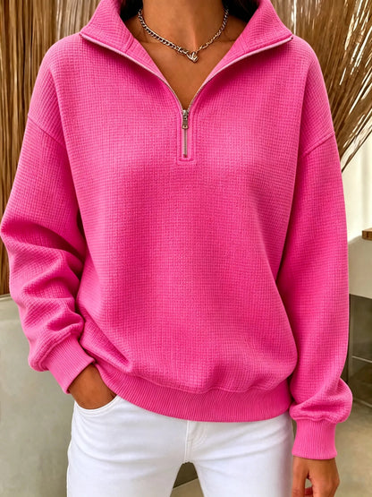 CLEARANCE SALE🔥Women's Waffle Knit Quarter-Zip Sweatshirt