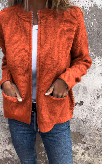 🎄Christmas Sale🔥 Women's Round Neck Zipper Knitted Jacket