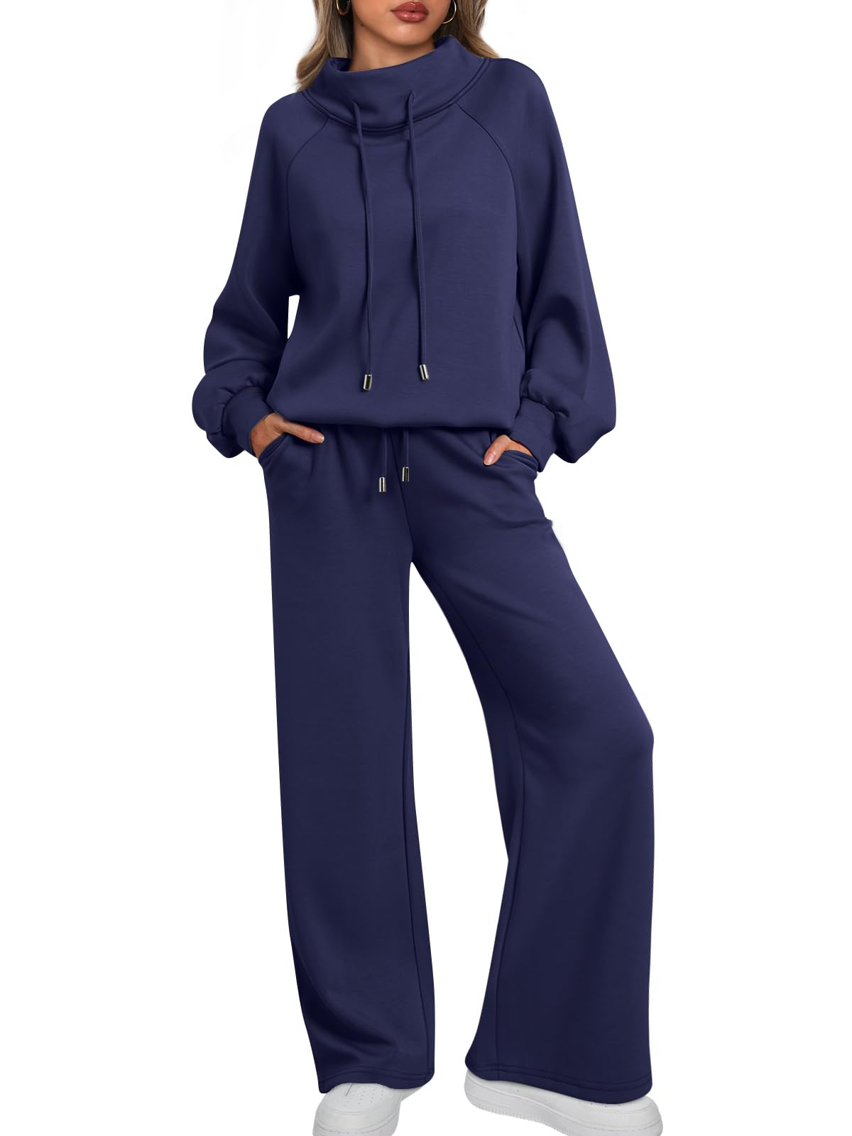 🎄Christmas Sale🔥 Women's Oversized Two-Piece Round Neck Drawstring Sweatshirt Wide Leg Sweatpants Casual Suit