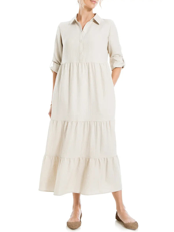 ⏰ LAST DAY SAVE 50% 💥Women's Tiered Long Sleeve Gauze Shirtdress