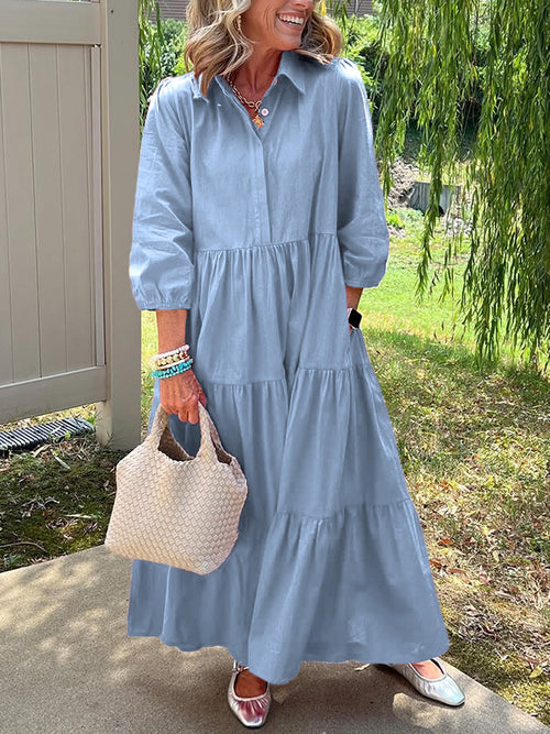 🎄Christmas Sale🔥 Loose Cotton Linen Lapel Dress- Tax Free