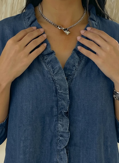 New Arrivals🔥 Women's Casual Denim V-Neck Ruffled Shirt