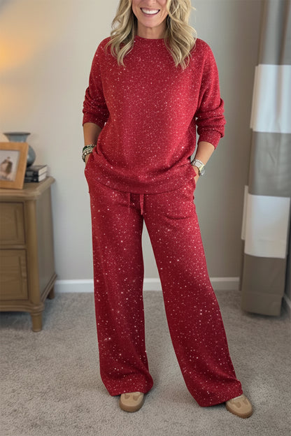 🎄 New Arrivals🔥 Cozy Travel Crew Neck Shiny Sweatshirt and Pant 2 Piece Sets