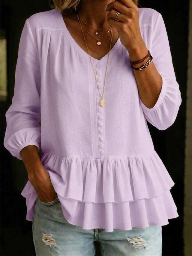 New Arrivals🔥 Women's Artistic Retro Pleated Ruffle Cotton-linen Loose Casual Shirt