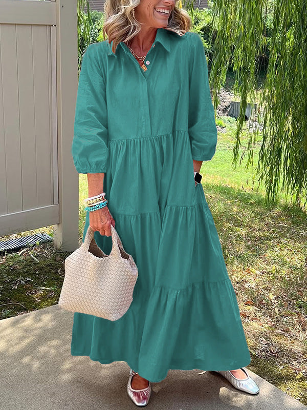🎄Christmas Sale🔥 Loose Cotton Linen Lapel Dress- Tax Free