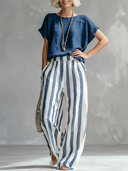 New Arrivals🔥 Cozy Loose-fit Striped Cotton Linen Two-piece Set