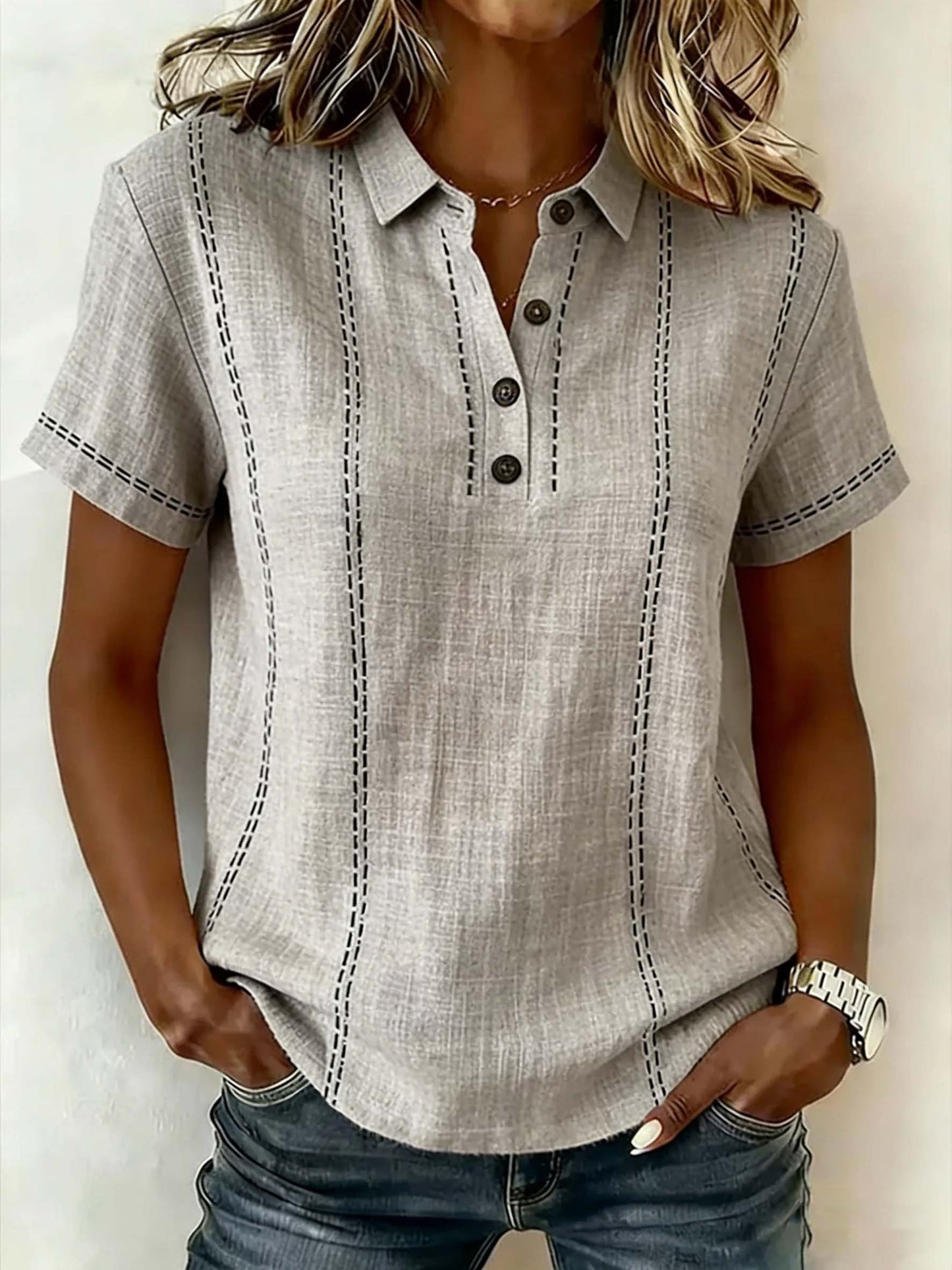 New Arrivals🔥Women's V-neck Short-sleeve Casual Loose Cotton-linen Top