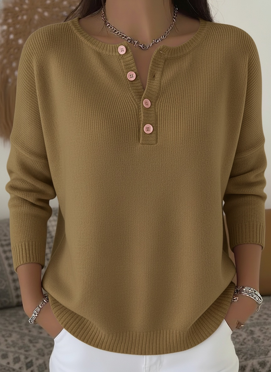 CLEARANCE SALE🔥 Women's Soft Solid Color Henley Collar Sweater Top