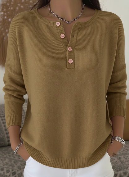 CLEARANCE SALE🔥 Women's Soft Solid Color Henley Collar Sweater Top