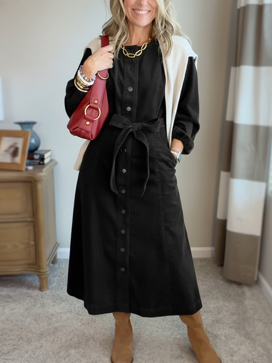 New Arrival🔥 Corduroy Shirt Dress with Tie Belt