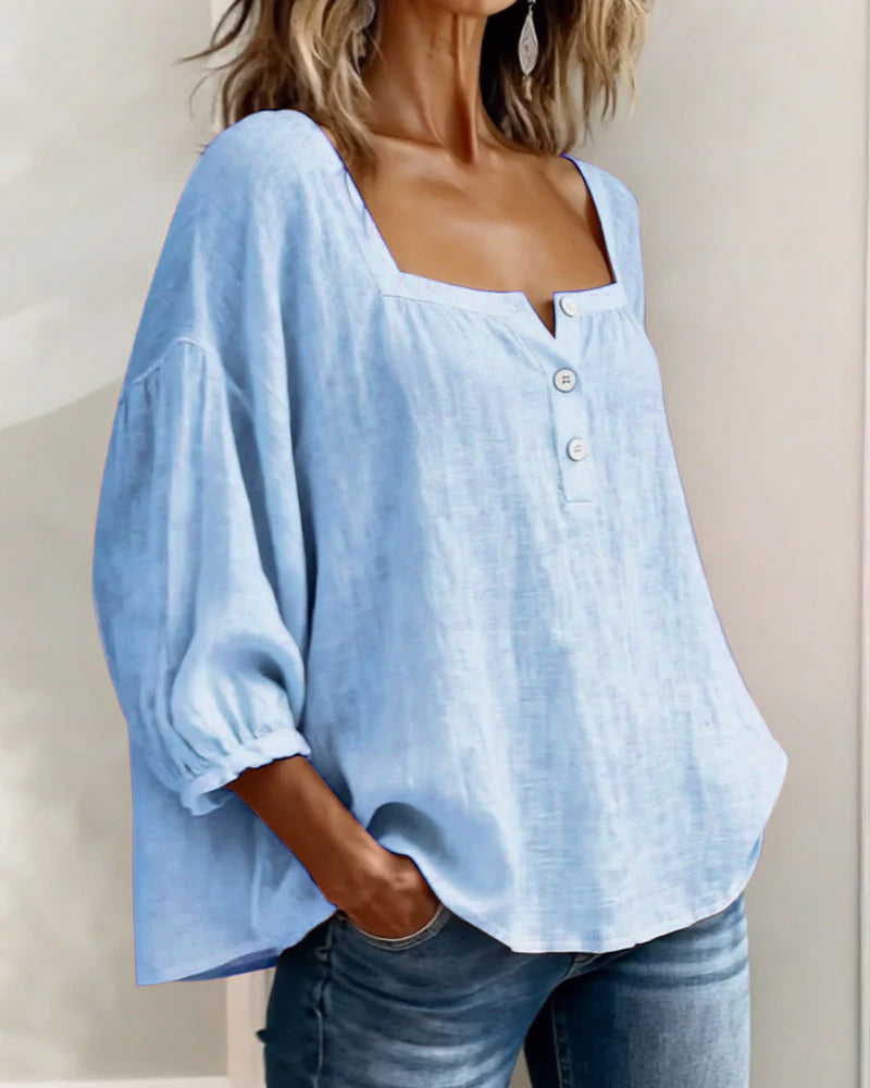 New Arrivals🌸Square Neck Half Button Blouse