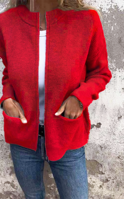 🎄Christmas Sale🔥 Women's Round Neck Zipper Knitted Jacket