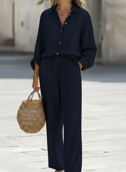 ⏰ LAST DAY SAVE 49% 💥Women's Classic Denim Shirt And Wide-leg Pants Two-piece Set