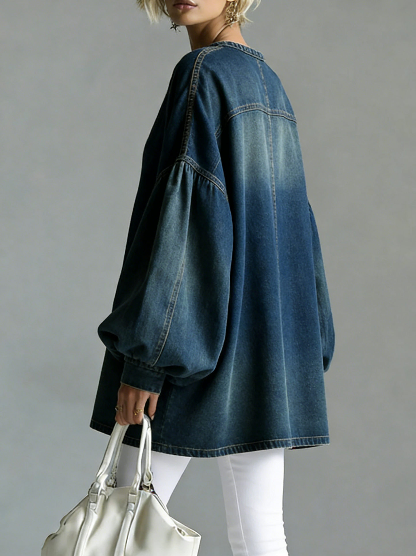 💝💝Women's V-neck Long-sleeved Casual Loose Denim Top