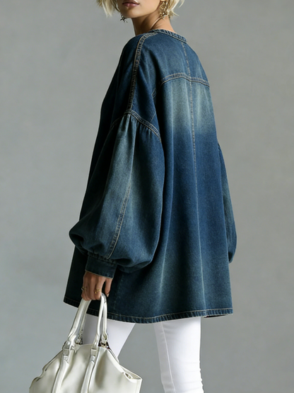 💝💝Women's V-neck Long-sleeved Casual Loose Denim Top