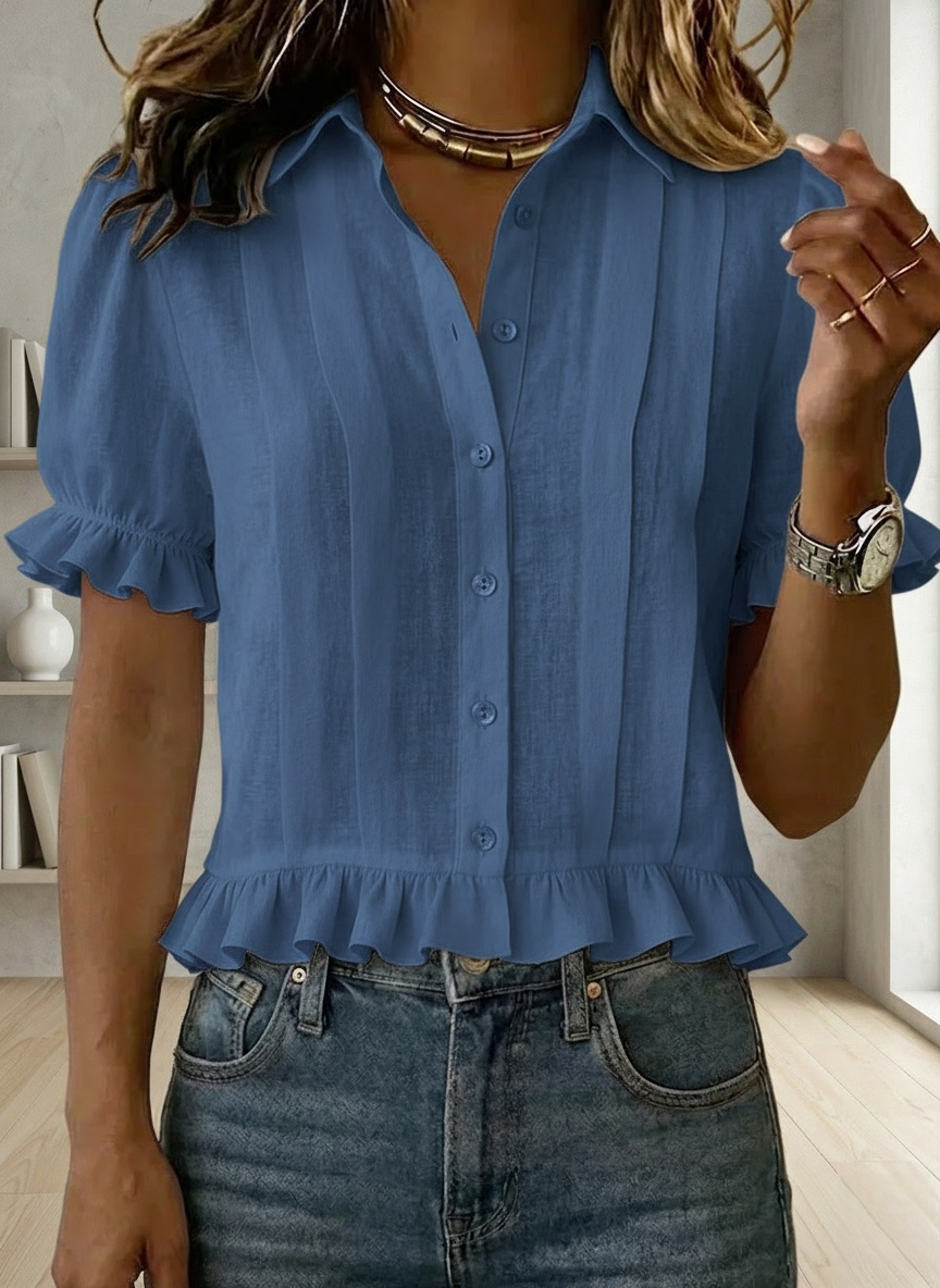 New Arrivals🔥Women's Solid-color Short-sleeve Casual Loose Cotton-linen Shirt With Cardigan Collar