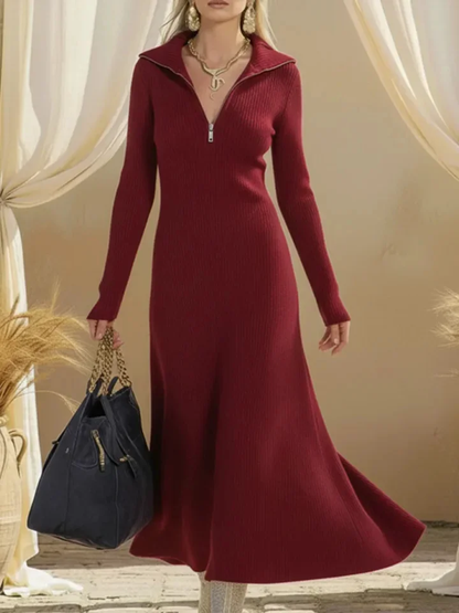 CLEARANCE SALE🔥 Women's Comfortable Stand Collar Zipper Knit Dress