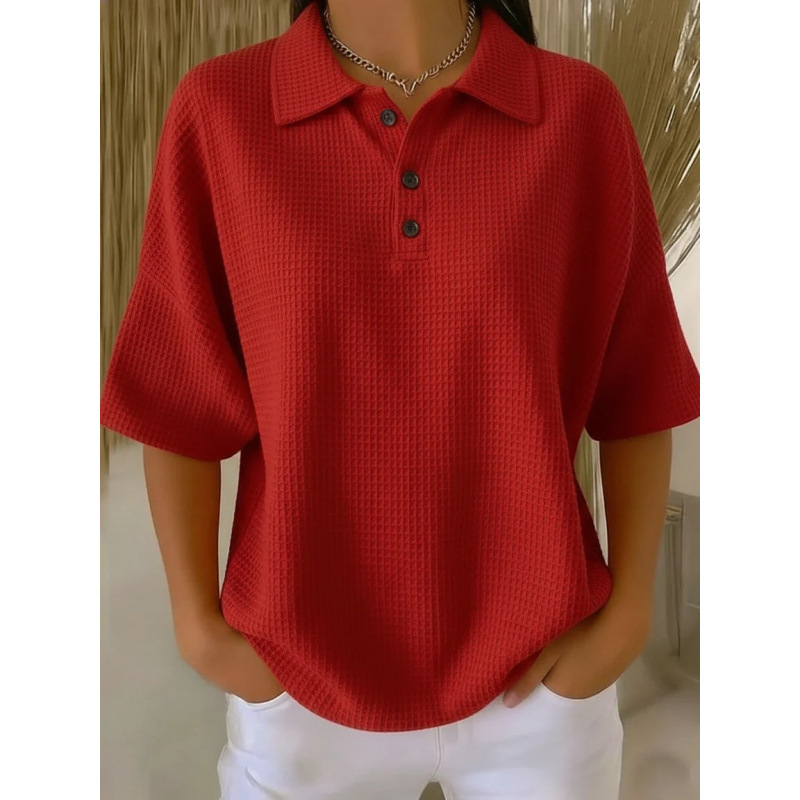New Arrivals🔥Women's Casual Cozy Polo Collar Waffle Shirt