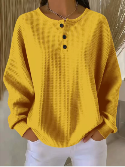 New Arrivals🔥Women's Casual Waffle Henry Collar Sweatshirt