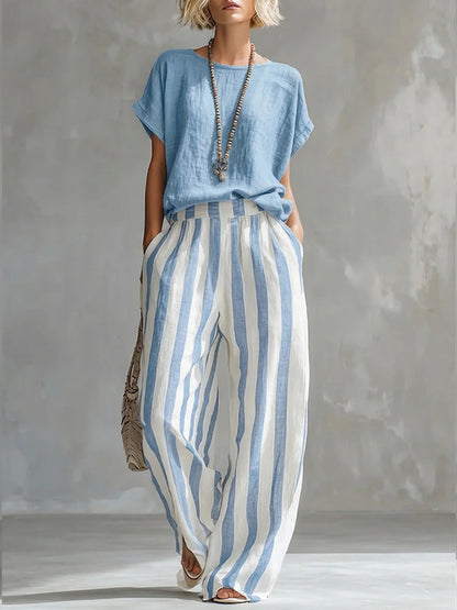 New Arrivals🔥 Cozy Loose-fit Striped Cotton Linen Two-piece Set