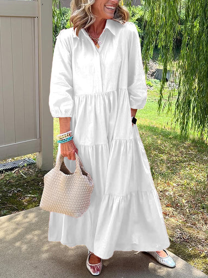 🎄Christmas Sale🔥 Loose Cotton Linen Lapel Dress- Tax Free
