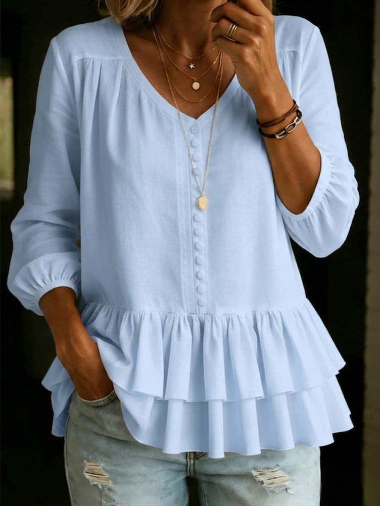 New Arrivals🔥 Women's Artistic Retro Pleated Ruffle Cotton-linen Loose Casual Shirt