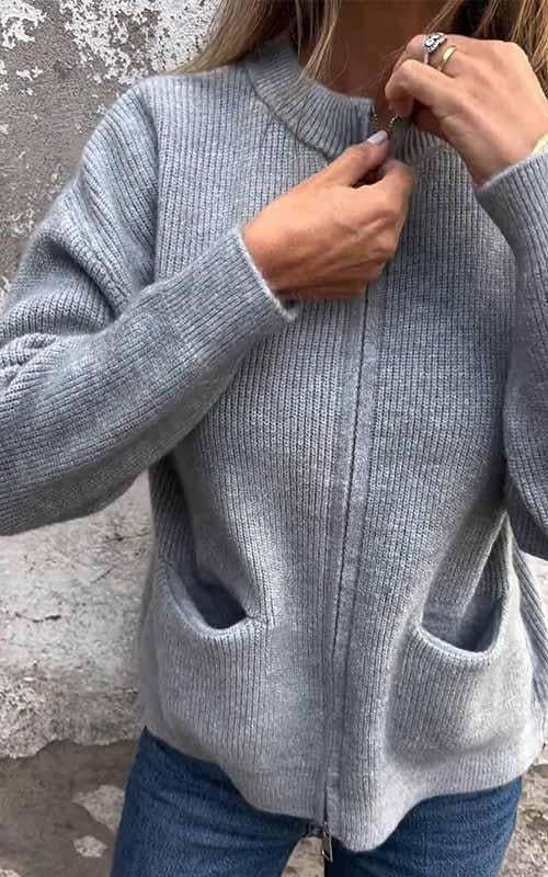 🔥 Women's Round Neck Zipper Knitted Jacket