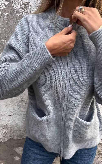 🔥 Women's Round Neck Zipper Knitted Jacket