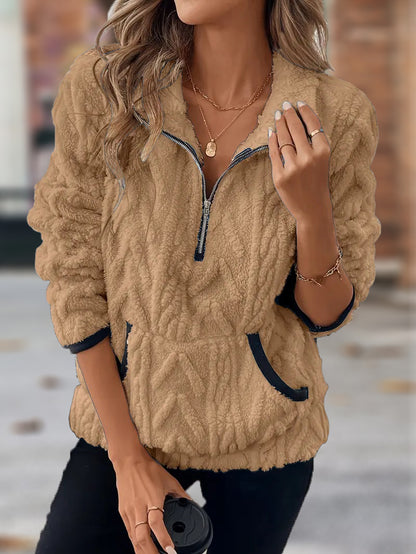 🎄Christmas Sale🔥 2024 Women's Lapel Half Zipper Plush Pocket Jacket