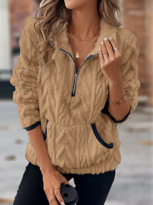 🎄Christmas Sale🔥 2024 Women's Lapel Half Zipper Plush Pocket Jacket