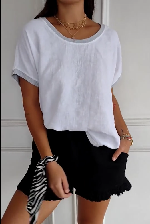 🎄Christmas Sale🔥Women's Summer Casual Linen Round Neck Short Sleeve Top