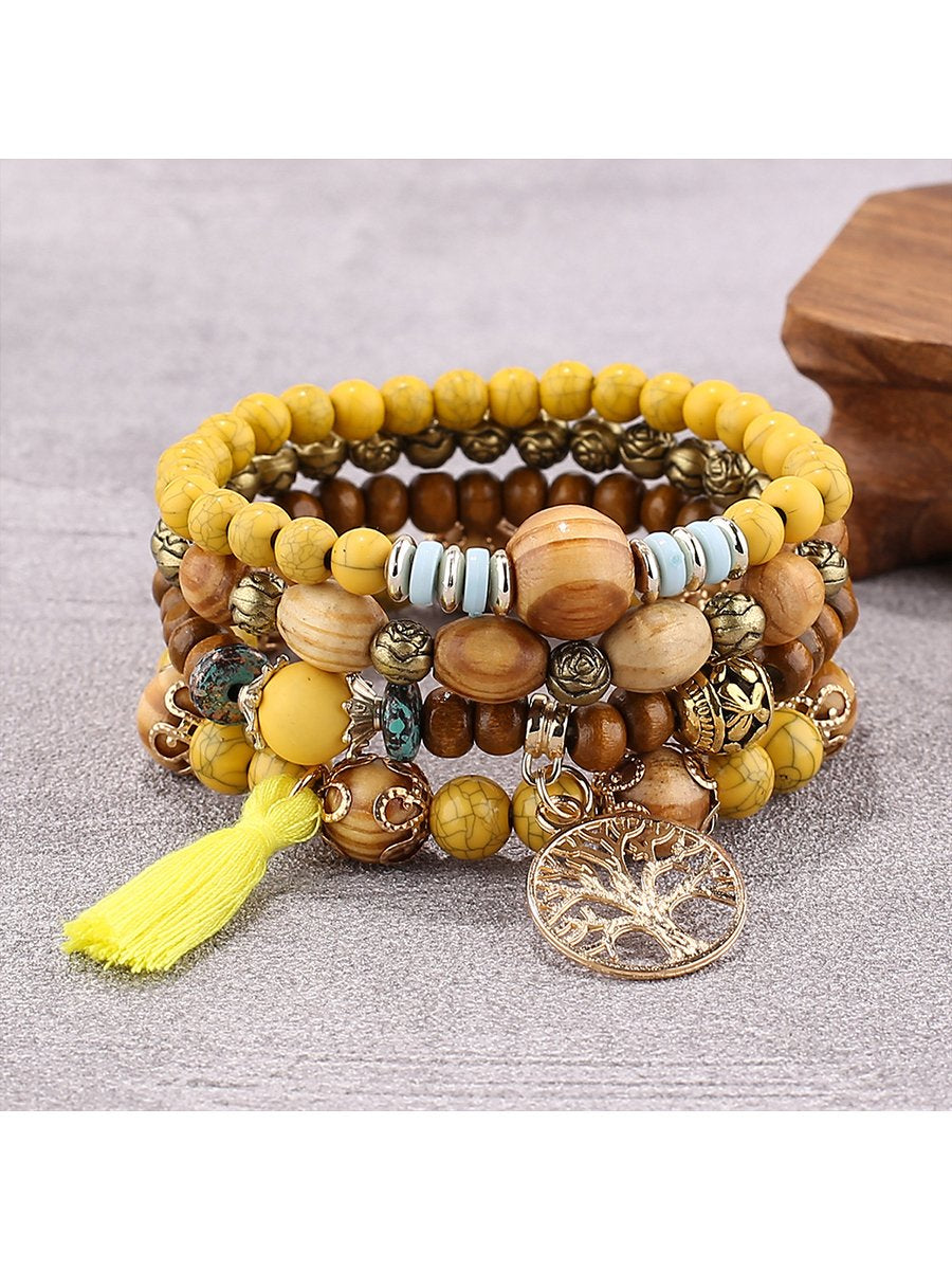 Boho Multi-layered Wooden Beaded Bracelet
