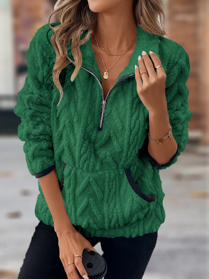 🎄Christmas Sale🔥 2024 Women's Lapel Half Zipper Plush Pocket Jacket