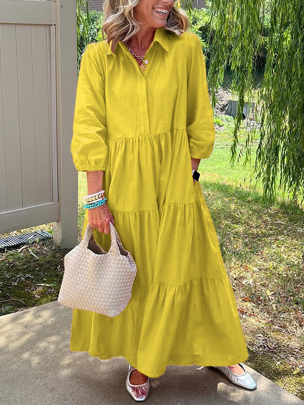 🎄Christmas Sale🔥 Loose Cotton Linen Lapel Dress- Tax Free