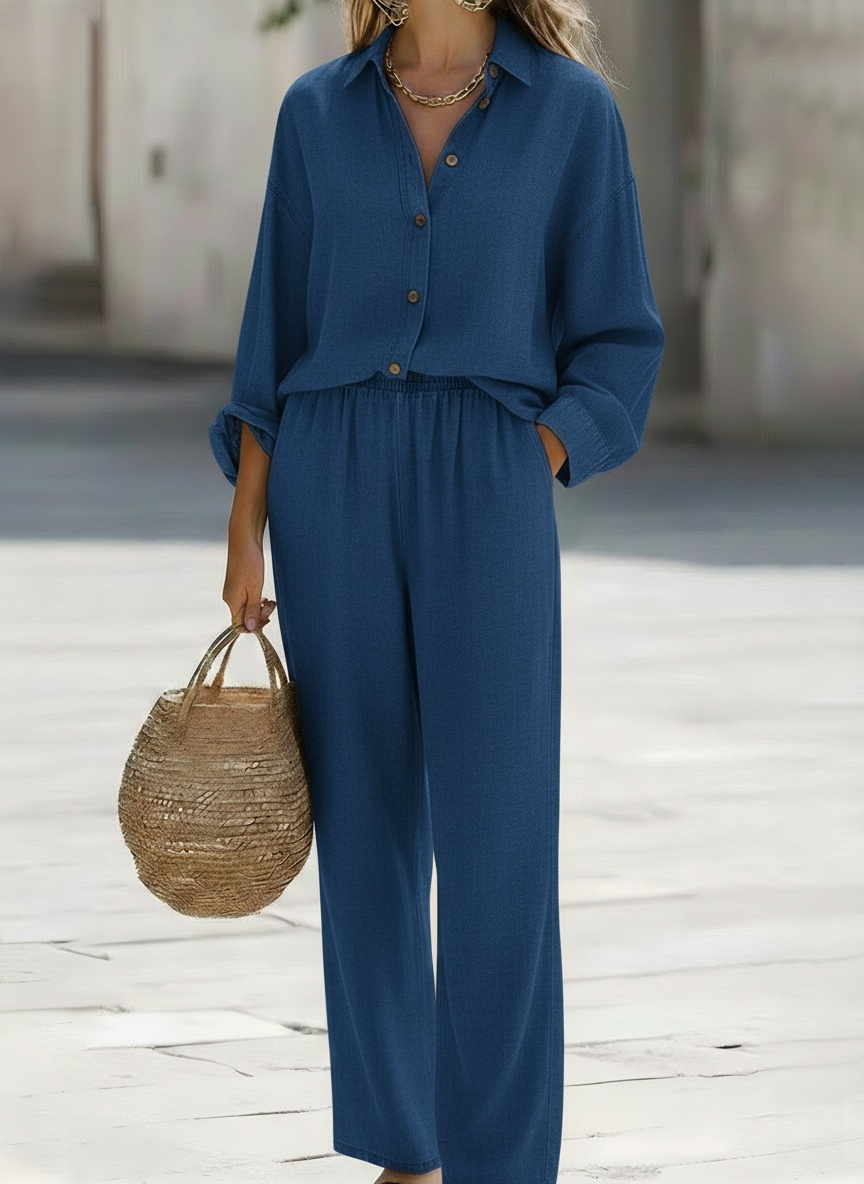 ⏰ LAST DAY SAVE 49% 💥Women's Classic Denim Shirt And Wide-leg Pants Two-piece Set