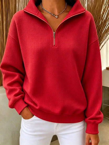 CLEARANCE SALE🔥Women's Waffle Knit Quarter-Zip Sweatshirt